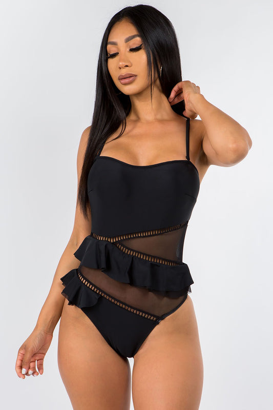 GENTEEL BLACK RUFFLE ONE PIECE