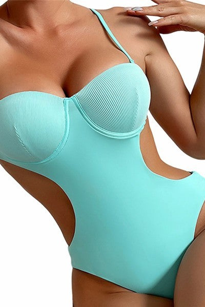 LAKE BLUE SPAGHETTI NECK ONE PIECE WITH CHEST PADS